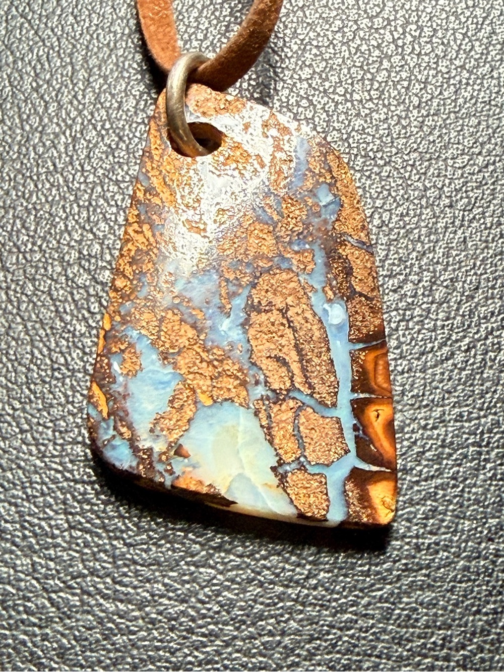 AUSSIE QUEENSLAND SURF BOULDER OPAL ON STERLING BAIL PENDANT ON LEATHER CORD
